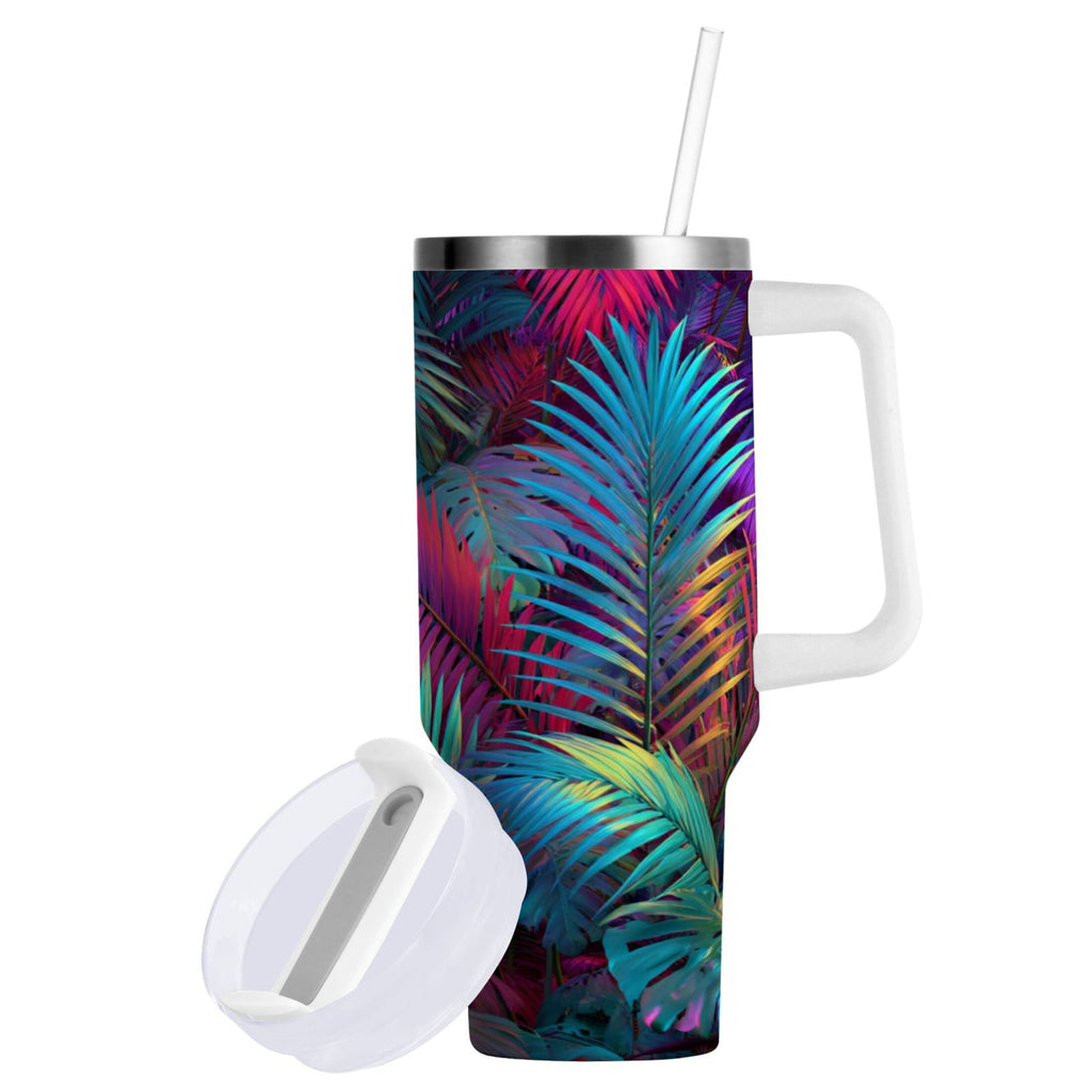30 oz Insulated Stainless Steel Tumbler Double Wall Stainless Steel Tumbler with 2-Way Drinking Vibrant and Shimmering Jungle - CKKN