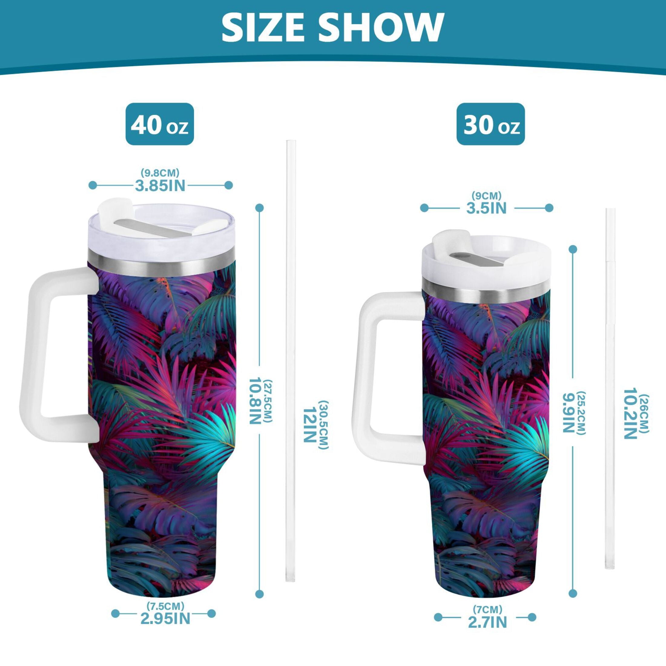 30 oz Insulated Stainless Steel Tumbler Double Wall Stainless Steel Tumbler with 2-Way Drinking Vibrant and Shimmering Jungle - CKKN