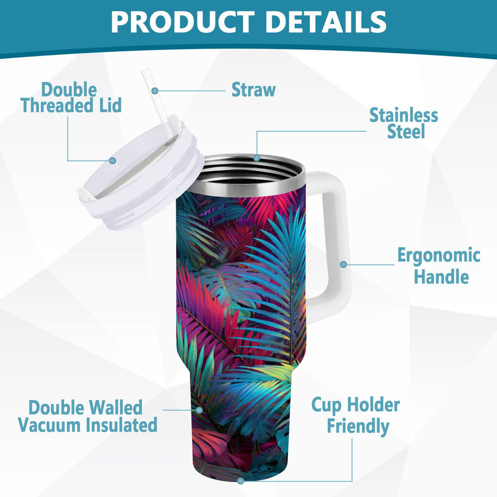 30 oz Insulated Stainless Steel Tumbler Double Wall Stainless Steel Tumbler with 2-Way Drinking Vibrant and Shimmering Jungle - CKKN