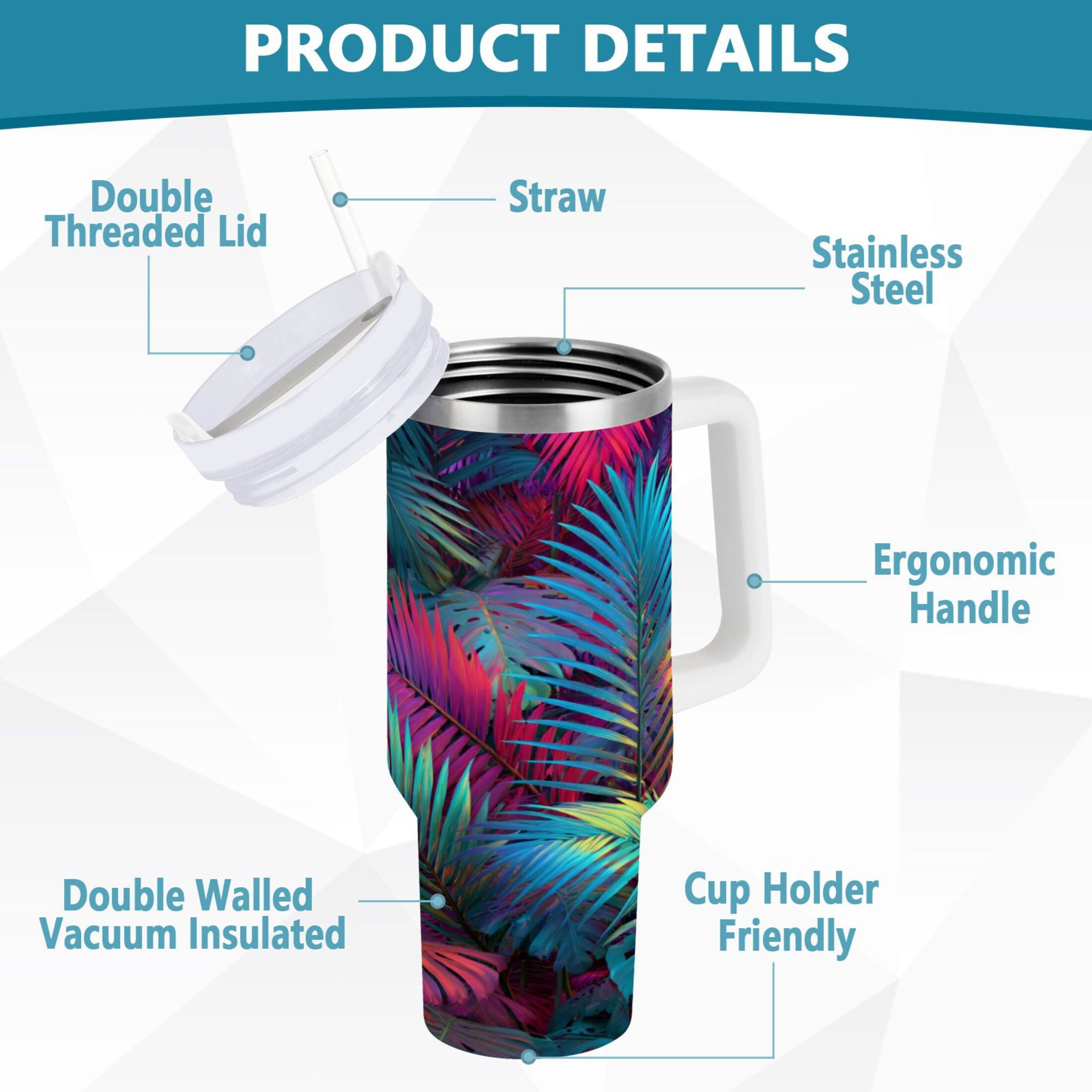 30 oz Insulated Stainless Steel Tumbler Double Wall Stainless Steel Tumbler with 2-Way Drinking Vibrant and Shimmering Jungle - CKKN
