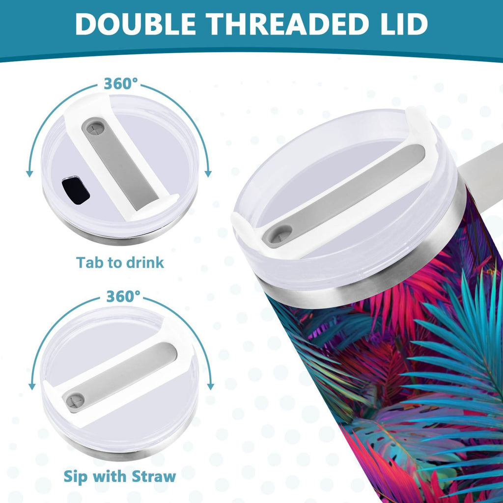 30 oz Insulated Stainless Steel Tumbler Double Wall Stainless Steel Tumbler with 2-Way Drinking Vibrant and Shimmering Jungle - CKKN