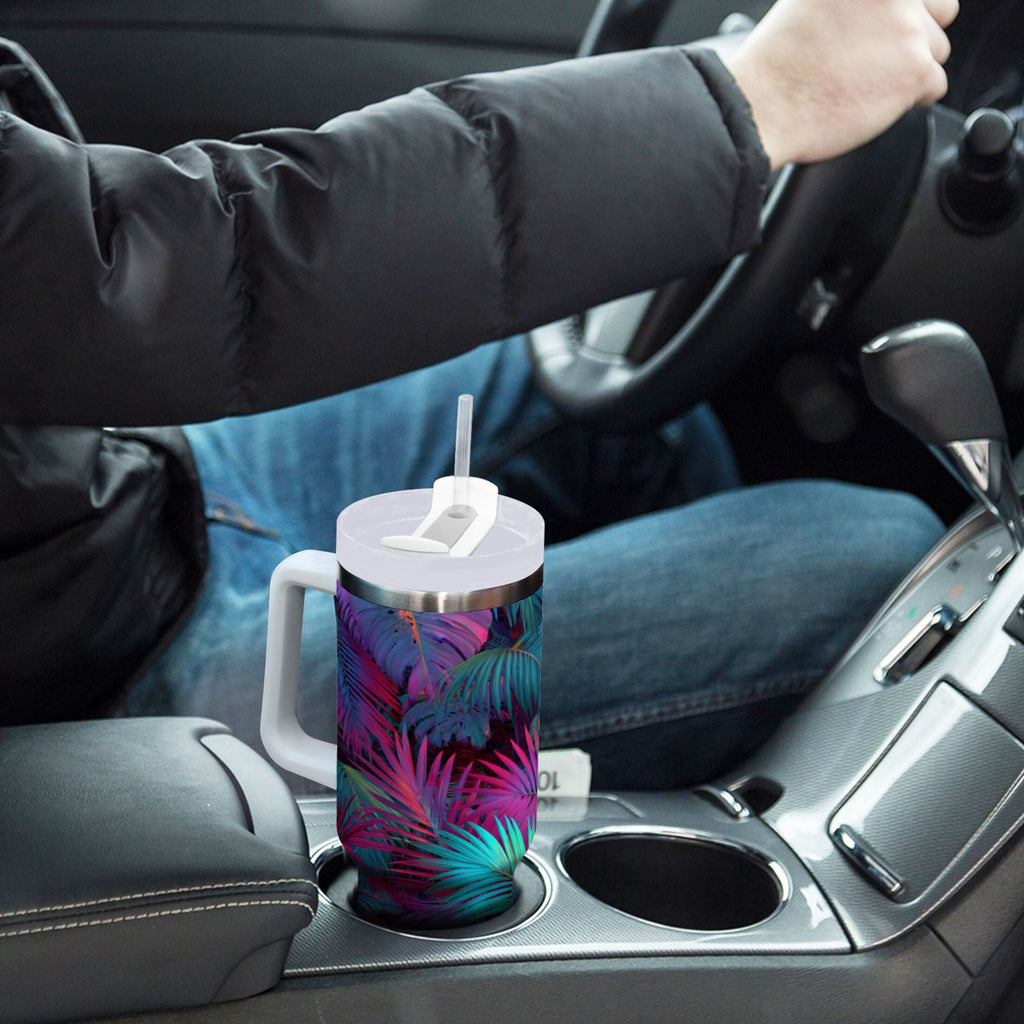 30 oz Insulated Stainless Steel Tumbler Double Wall Stainless Steel Tumbler with 2-Way Drinking Vibrant and Shimmering Jungle - CKKN