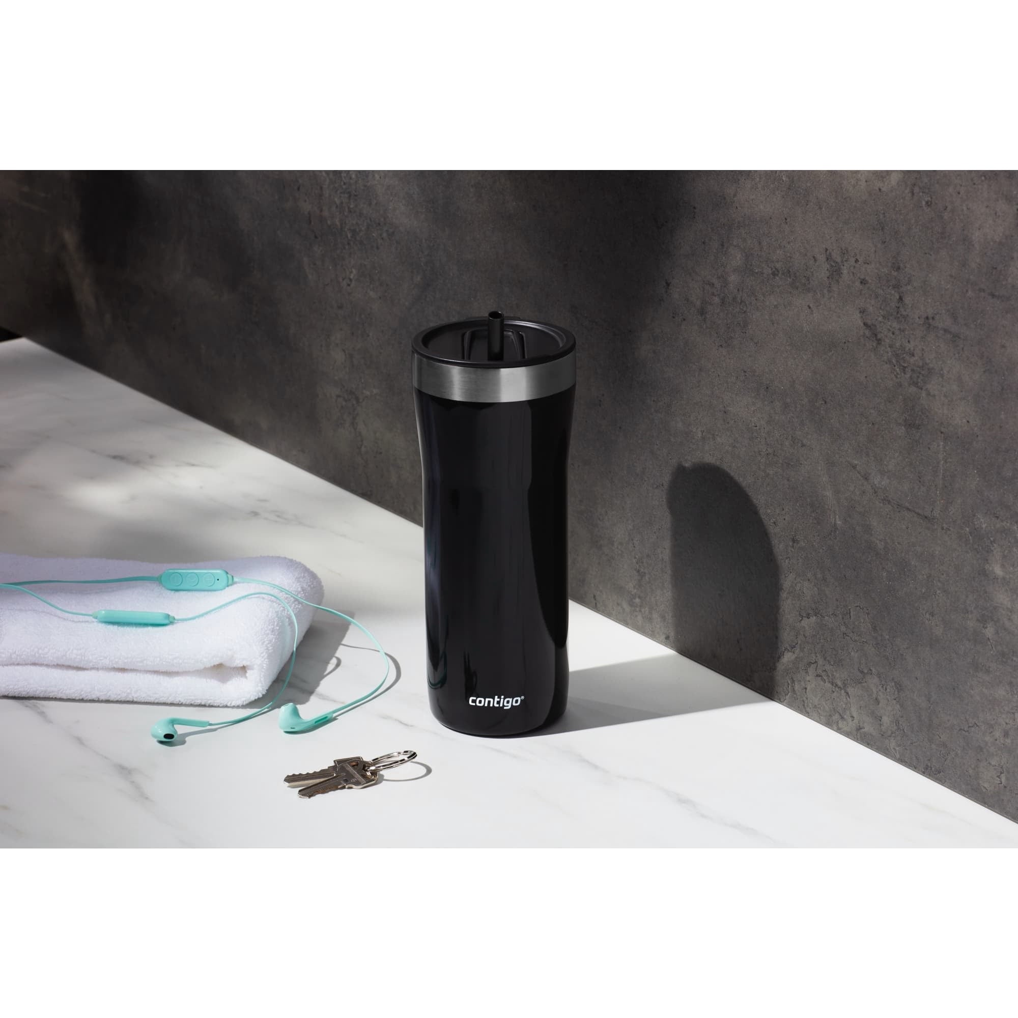 Contigo Streeterville Stainless Steel Tumbler with Plastic Straw and Splash-Proof Lid, Licorice, 32 fl. oz - 55VL