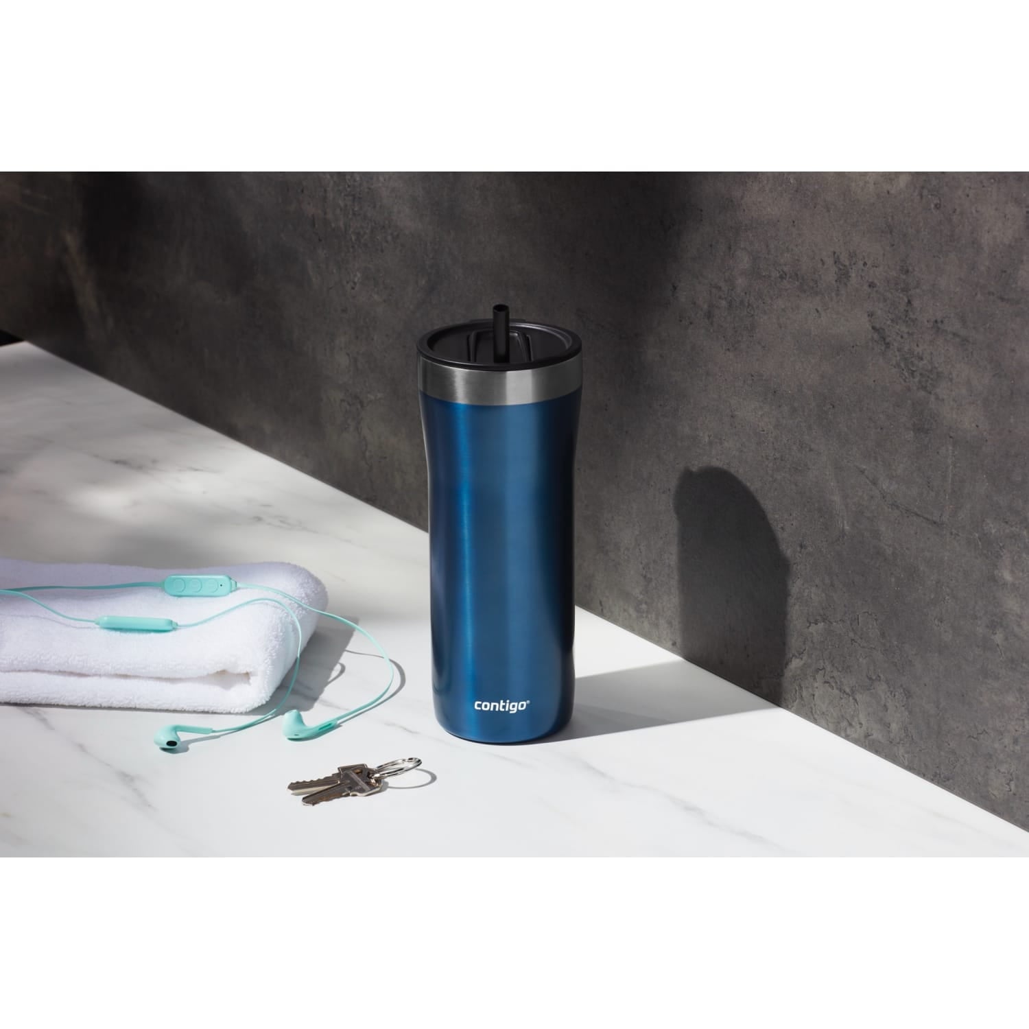 Contigo Streeterville Stainless Steel Tumbler with Plastic Straw and Splash-Proof Lid, Licorice, 32 fl. oz - 55VL