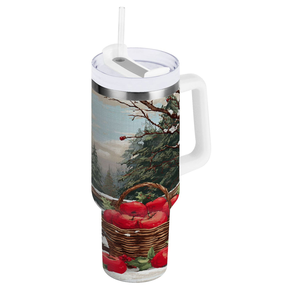30 oz Insulated Stainless Steel Tumbler Double Wall Stainless Steel Tumbler with 2-Way Drinking Apples and Baskets - EJFY
