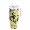 30 oz Insulated Stainless Steel Tumbler Double Wall Stainless Steel Tumbler with 2-Way Drinking Bamboo and Green Leaves - G009