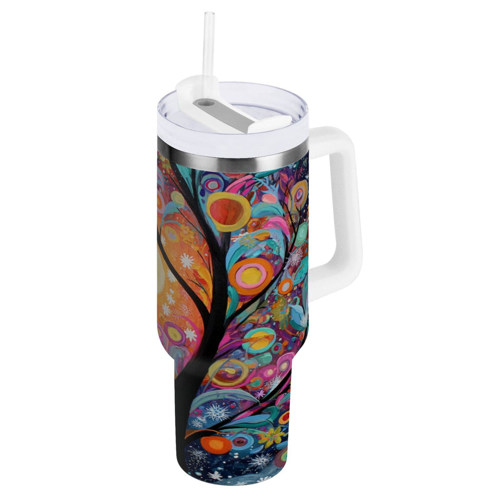 30 oz Insulated Stainless Steel Tumbler Double Wall Stainless Steel Tumbler with 2-Way Drinking Beautiful Abstract Tree Painting - UOWR