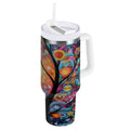 30 oz Insulated Stainless Steel Tumbler Double Wall Stainless Steel Tumbler with 2-Way Drinking Beautiful Abstract Tree Painting - UOWR
