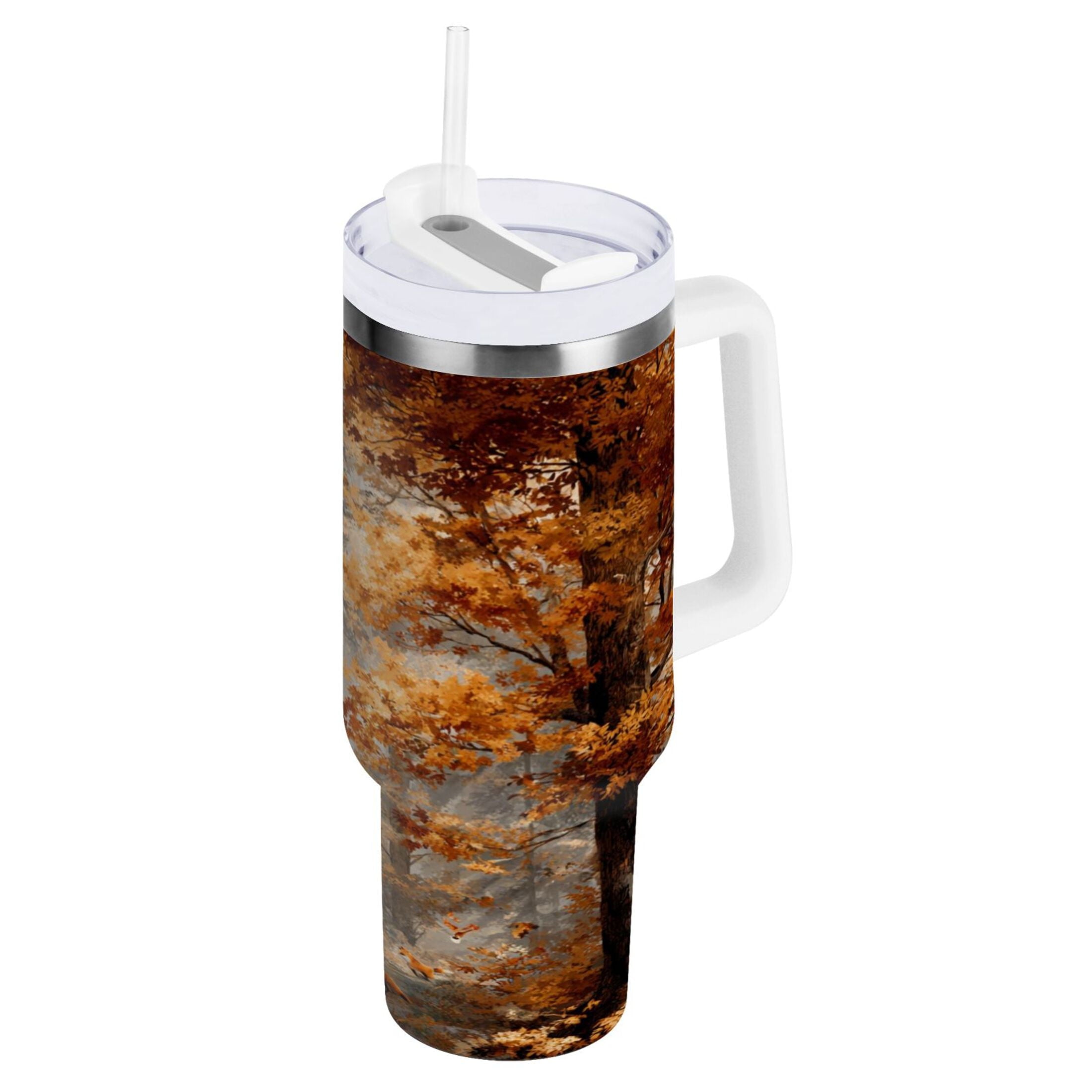30 oz Insulated Stainless Steel Tumbler Double Wall Stainless Steel Tumbler with 2-Way Drinking Beautiful Autumn Forest - FIH4