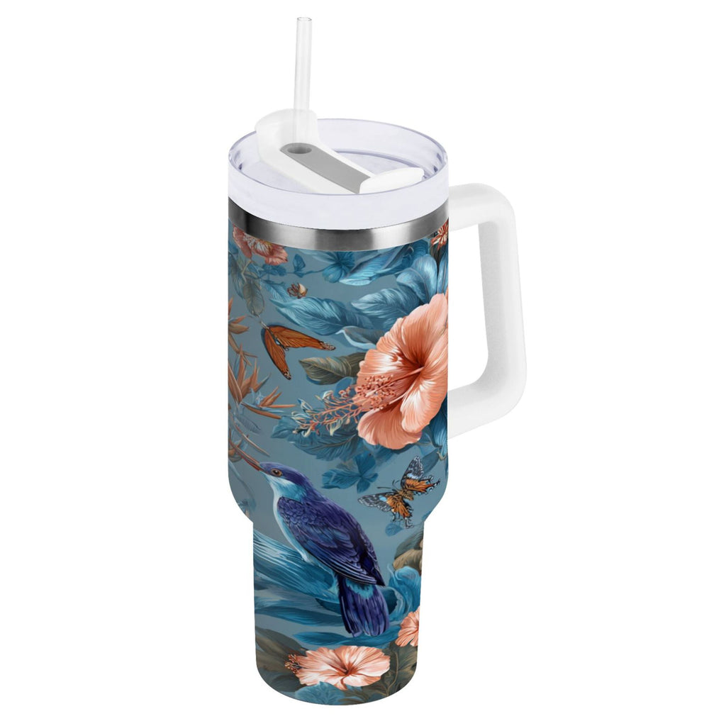 30 oz Insulated Stainless Steel Tumbler Double Wall Stainless Steel Tumbler with 2-Way Drinking Birds and Flowers - WTPG