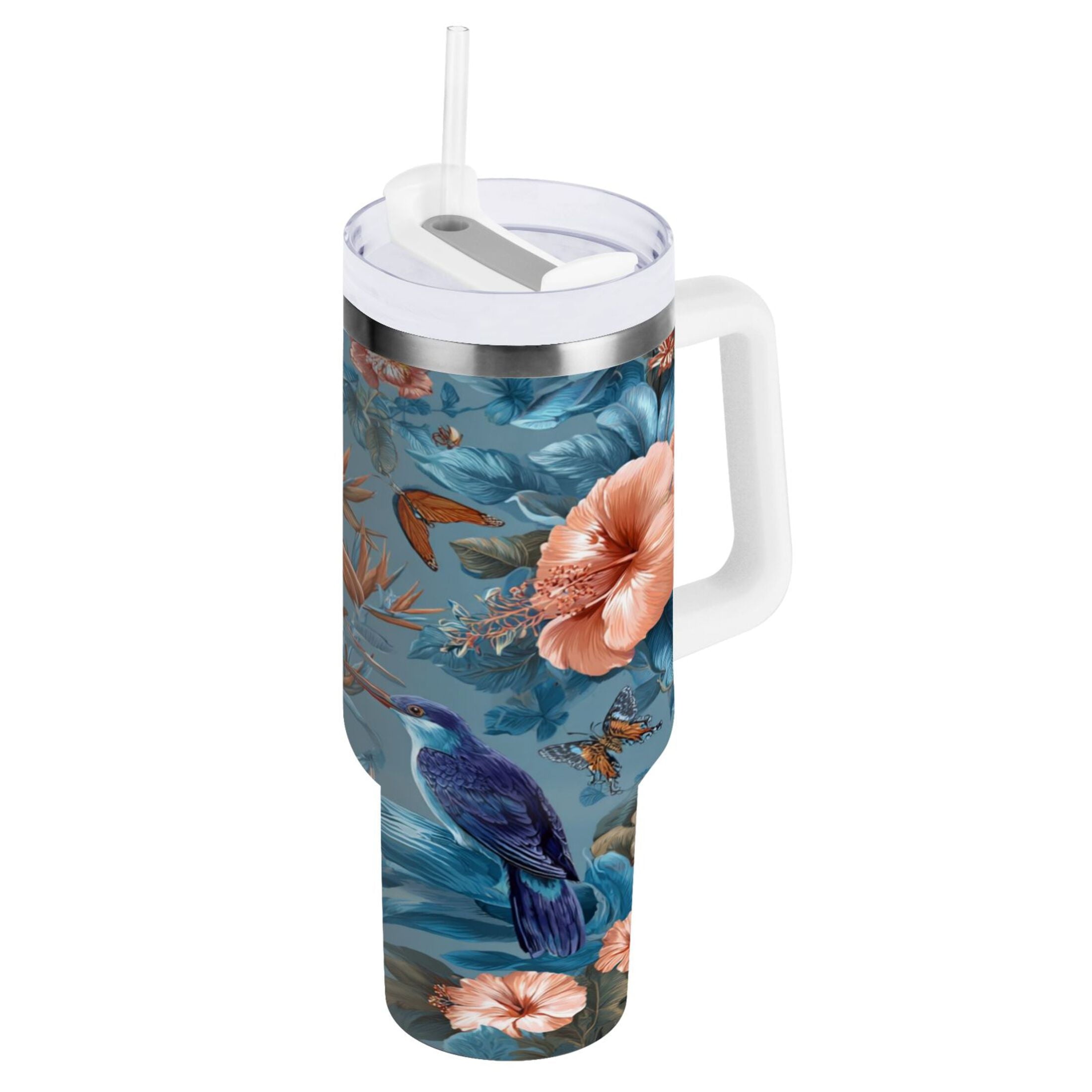 30 oz Insulated Stainless Steel Tumbler Double Wall Stainless Steel Tumbler with 2-Way Drinking Birds and Flowers - WTPG