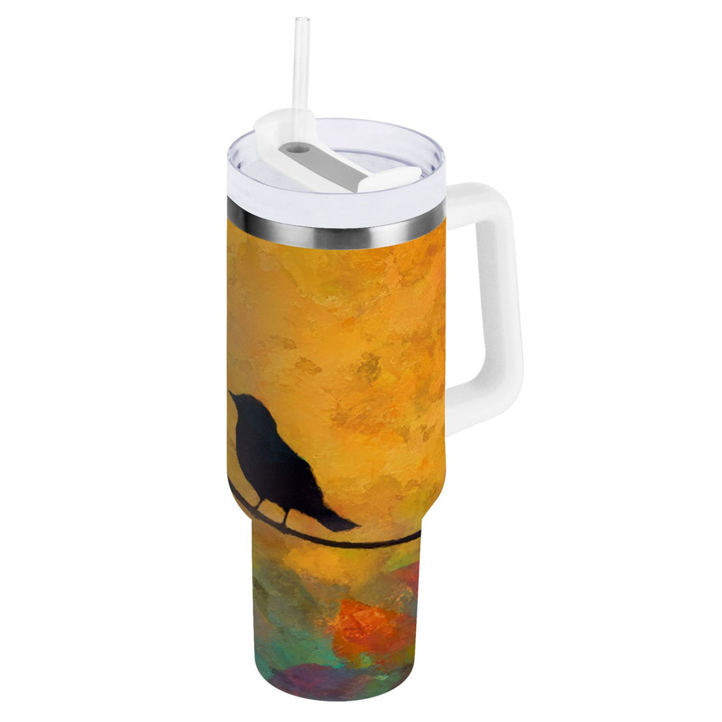 30 oz Insulated Stainless Steel Tumbler Double Wall Stainless Steel Tumbler with 2-Way Drinking Birds on A Wire - 0W9C