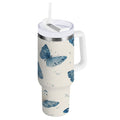 30 oz Insulated Stainless Steel Tumbler Double Wall Stainless Steel Tumbler with 2-Way Drinking Blue Watercolor Butterflies - W7E6