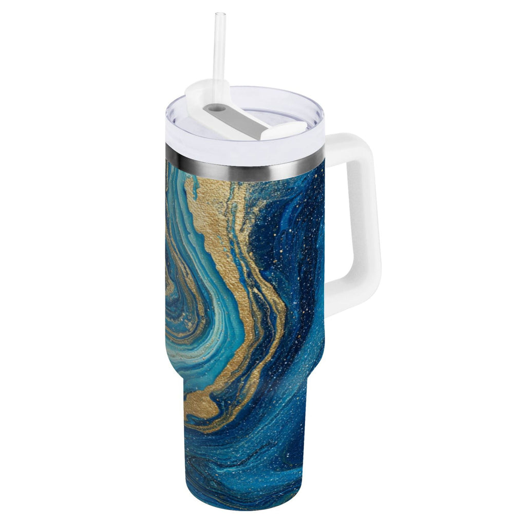 30 oz Insulated Stainless Steel Tumbler Double Wall Stainless Steel Tumbler with 2-Way Drinking Blue and Gold Ocean - WF2D