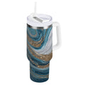 30 oz Insulated Stainless Steel Tumbler Double Wall Stainless Steel Tumbler with 2-Way Drinking Blue and Gold Swirling - 15NK