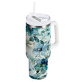 30 oz Insulated Stainless Steel Tumbler Double Wall Stainless Steel Tumbler with 2-Way Drinking Blue and Green Flowers - 1NIS
