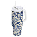 30 oz Insulated Stainless Steel Tumbler Double Wall Stainless Steel Tumbler with 2-Way Drinking Blue and White Porcelain-style - 4WF2