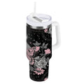 30 oz Insulated Stainless Steel Tumbler Double Wall Stainless Steel Tumbler with 2-Way Drinking Butterfly by Moon and Flowers - AR3P