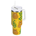 30 oz Insulated Stainless Steel Tumbler Double Wall Stainless Steel Tumbler with 2-Way Drinking Capybara and Green Leaves - VC8M