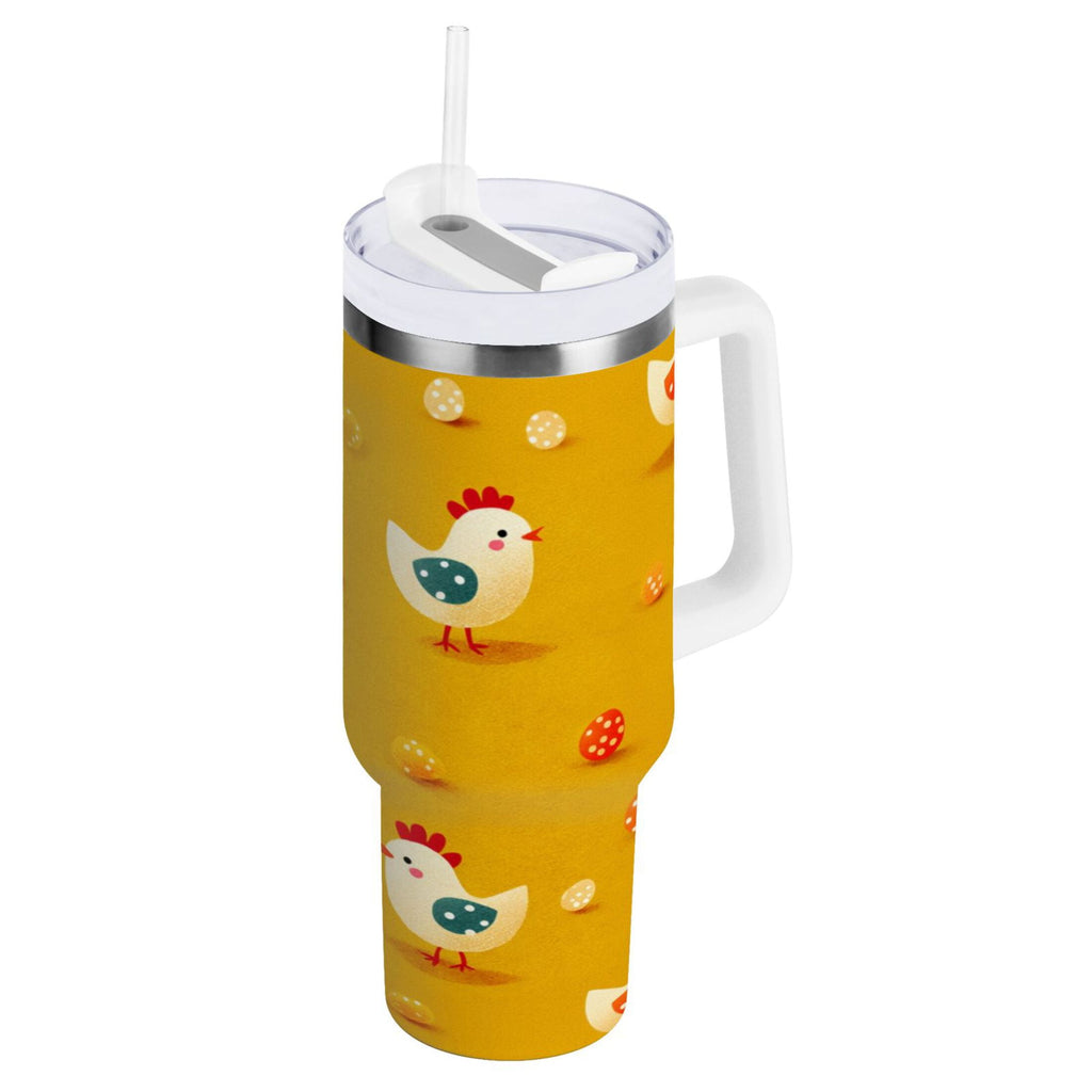 30 oz Insulated Stainless Steel Tumbler Double Wall Stainless Steel Tumbler with 2-Way Drinking Cartoon Chickens Pattern - XI35