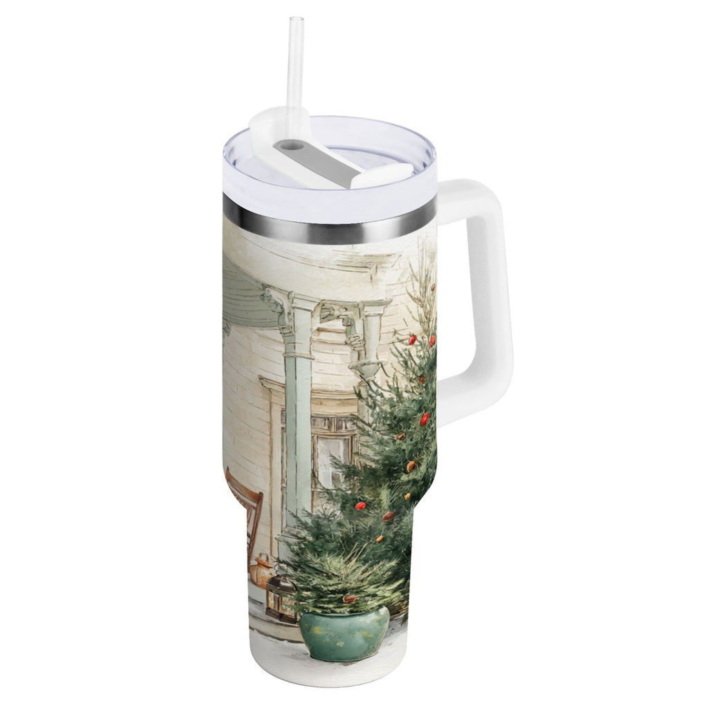 30 oz Insulated Stainless Steel Tumbler Double Wall Stainless Steel Tumbler with 2-Way Drinking Charming Christmas Doorway - G1OZ