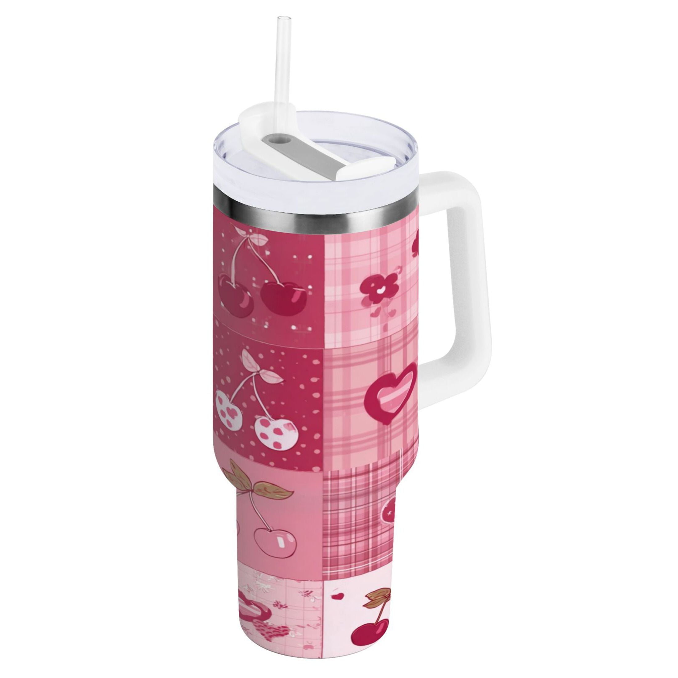 30 oz Insulated Stainless Steel Tumbler Double Wall Stainless Steel Tumbler with 2-Way Drinking Cherry Pattern with Bows - DQ2J