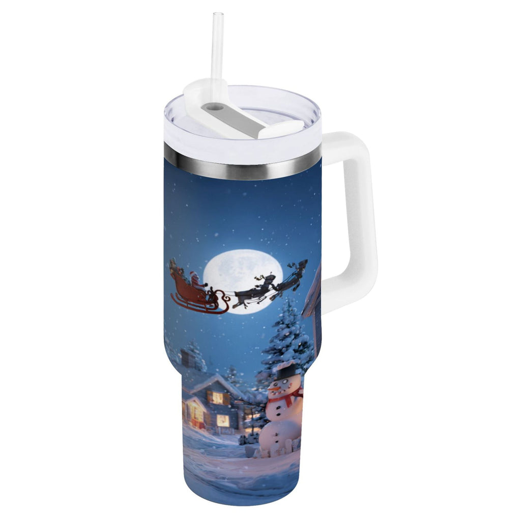 30 oz Insulated Stainless Steel Tumbler Double Wall Stainless Steel Tumbler with 2-Way Drinking Christmas Night Scene - DI8D
