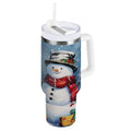 30 oz Insulated Stainless Steel Tumbler Double Wall Stainless Steel Tumbler with 2-Way Drinking Christmas Scene with Snowman - J9D0