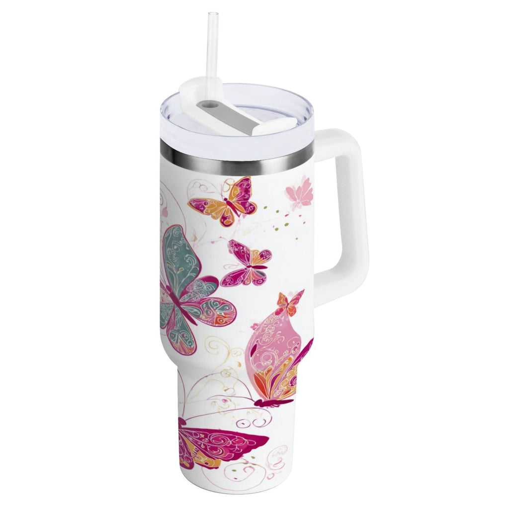 30 oz Insulated Stainless Steel Tumbler Double Wall Stainless Steel Tumbler with 2-Way Drinking Colorful Butterflies - UOAG