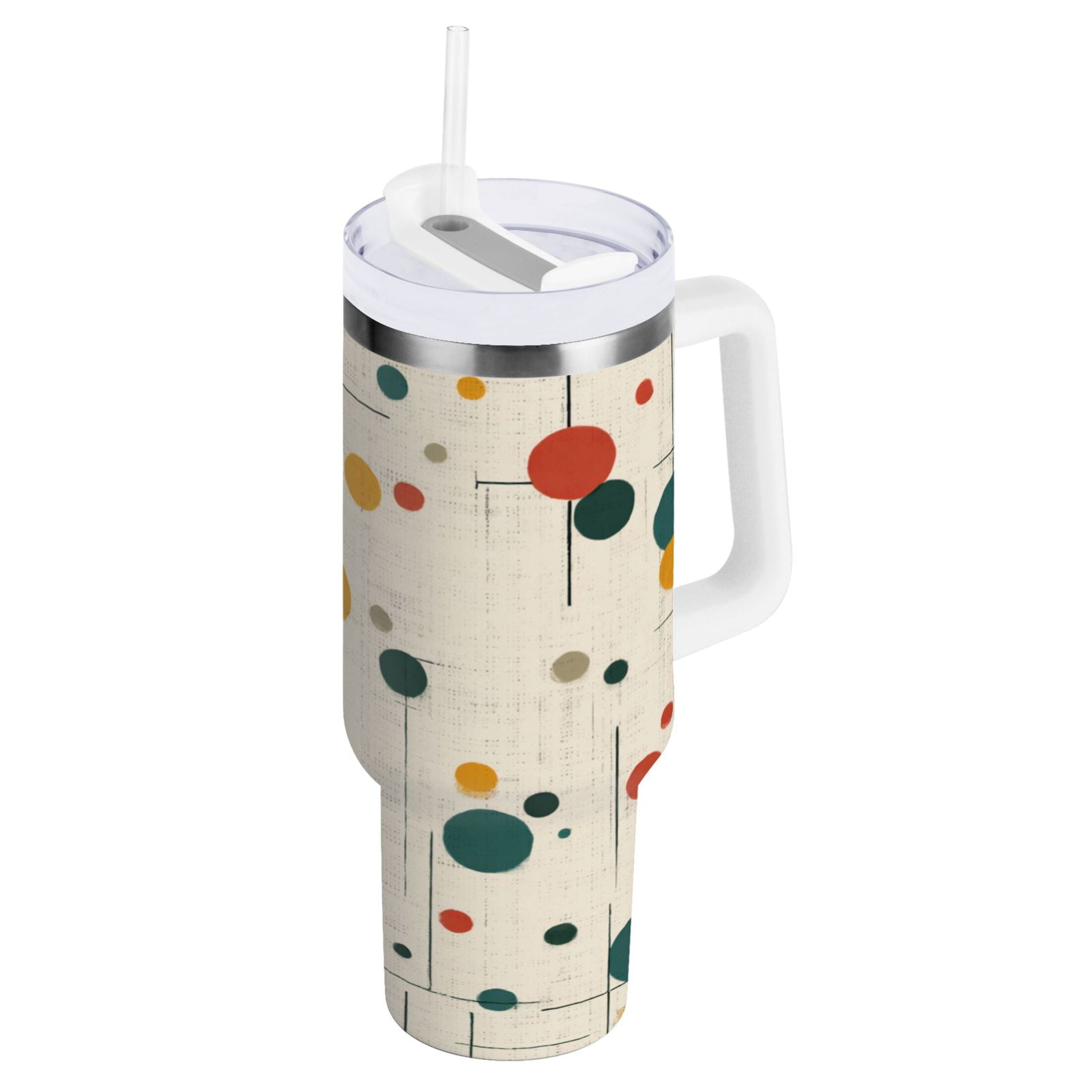 30 oz Insulated Stainless Steel Tumbler Double Wall Stainless Steel Tumbler with 2-Way Drinking Colorful Dots and Lines - M9YA