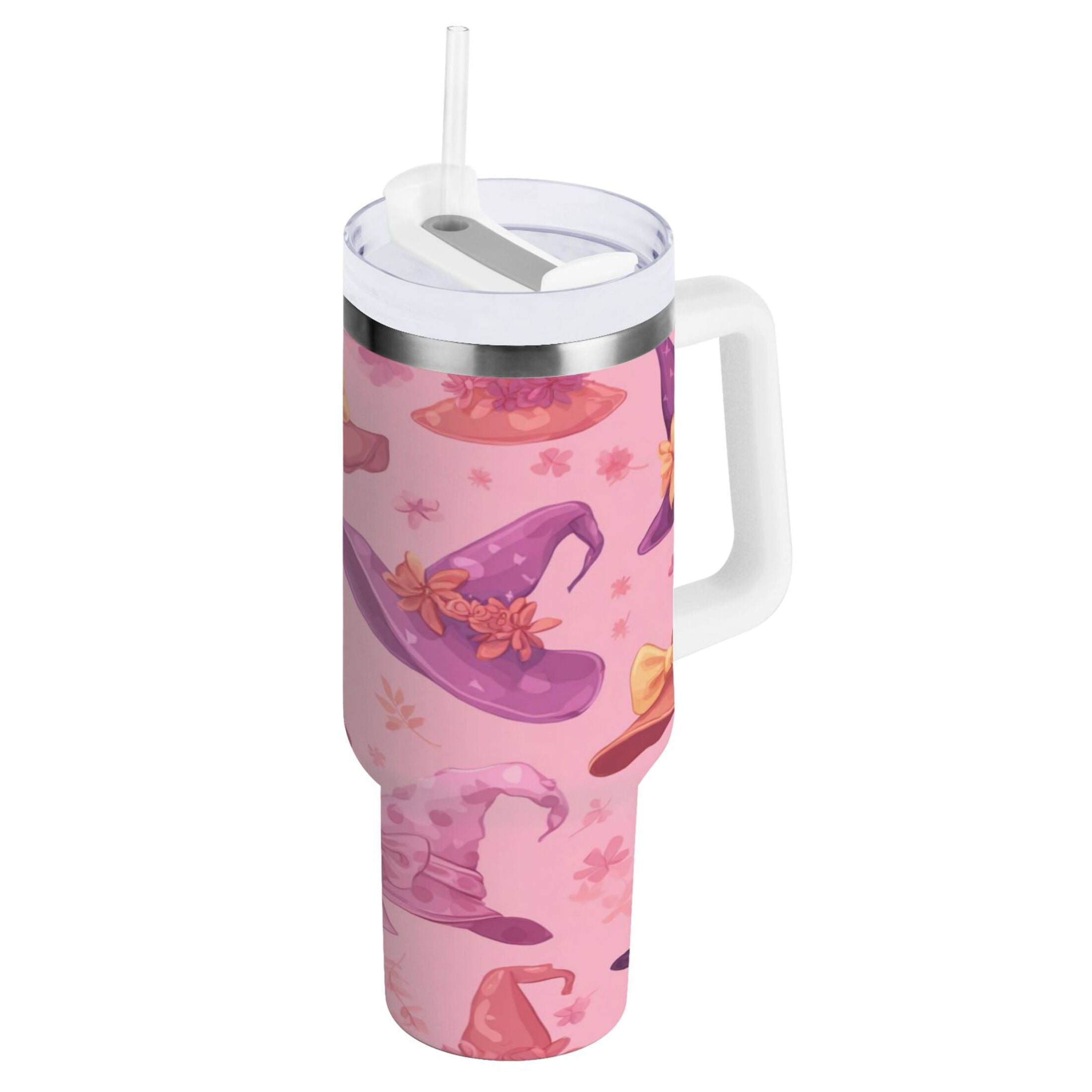 30 oz Insulated Stainless Steel Tumbler Double Wall Stainless Steel Tumbler with 2-Way Drinking Colorful Hat Pattern - QOOV