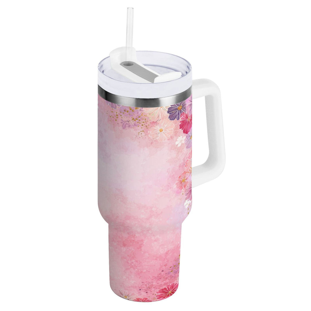 30 oz Insulated Stainless Steel Tumbler Double Wall Stainless Steel Tumbler with 2-Way Drinking Colorful Pastel Floral Pattern - XX8S