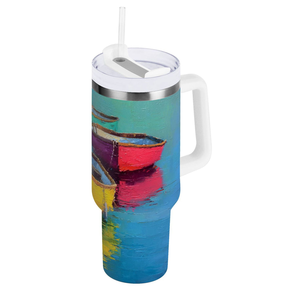 30 oz Insulated Stainless Steel Tumbler Double Wall Stainless Steel Tumbler with 2-Way Drinking Colorful Row Boats - J51Q
