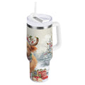 30 oz Insulated Stainless Steel Tumbler Double Wall Stainless Steel Tumbler with 2-Way Drinking Cow Wearing Christmas Hat - QIV6