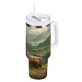 30 oz Insulated Stainless Steel Tumbler Double Wall Stainless Steel Tumbler with 2-Way Drinking Cow in Green Rolling Hills - WSHG