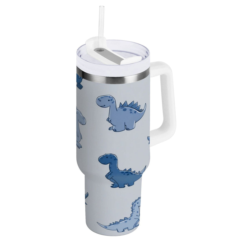 30 oz Insulated Stainless Steel Tumbler Double Wall Stainless Steel Tumbler with 2-Way Drinking Cute Blue Dinosaurs - LQ4P