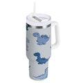 30 oz Insulated Stainless Steel Tumbler Double Wall Stainless Steel Tumbler with 2-Way Drinking Cute Blue Dinosaurs - LQ4P