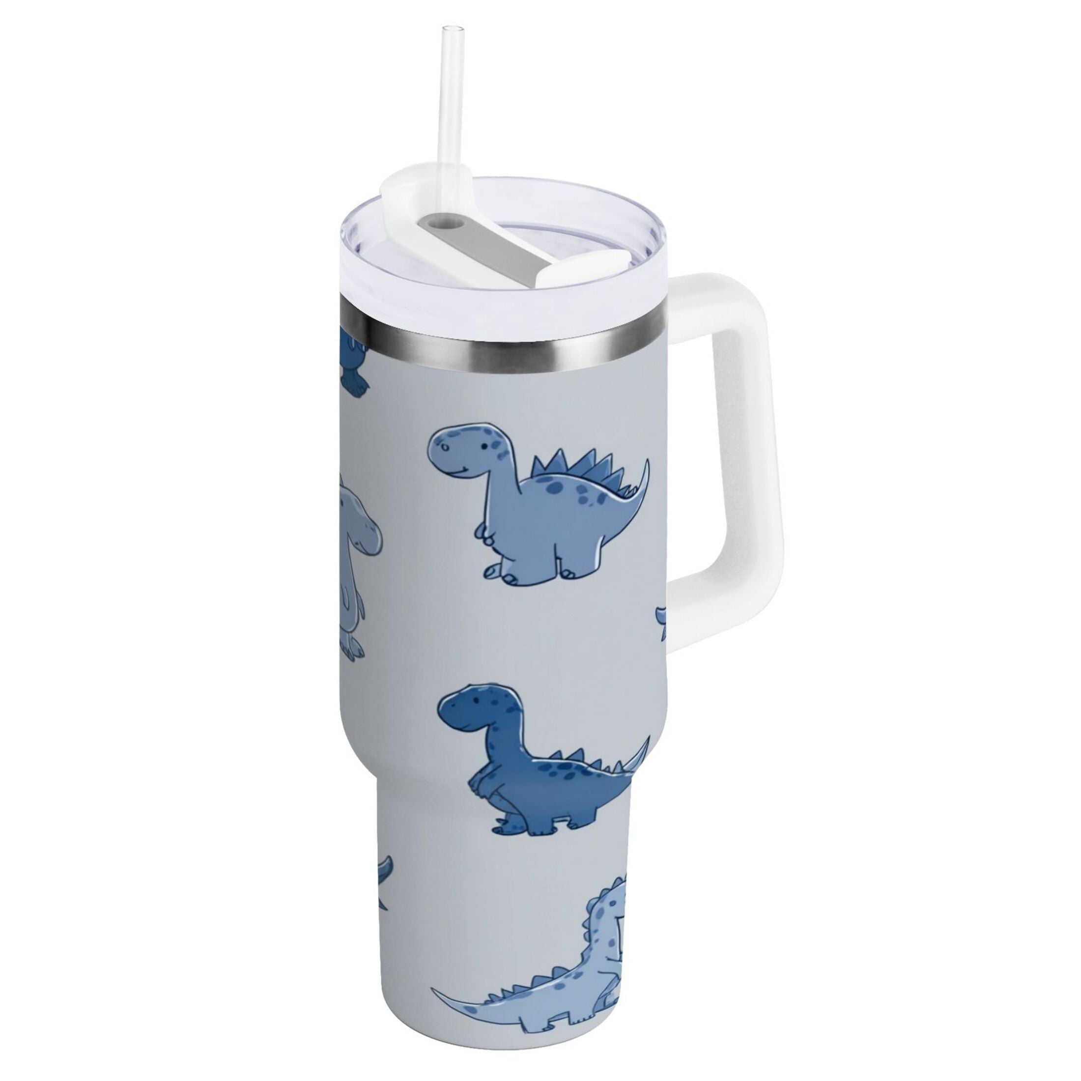 30 oz Insulated Stainless Steel Tumbler Double Wall Stainless Steel Tumbler with 2-Way Drinking Cute Blue Dinosaurs - LQ4P
