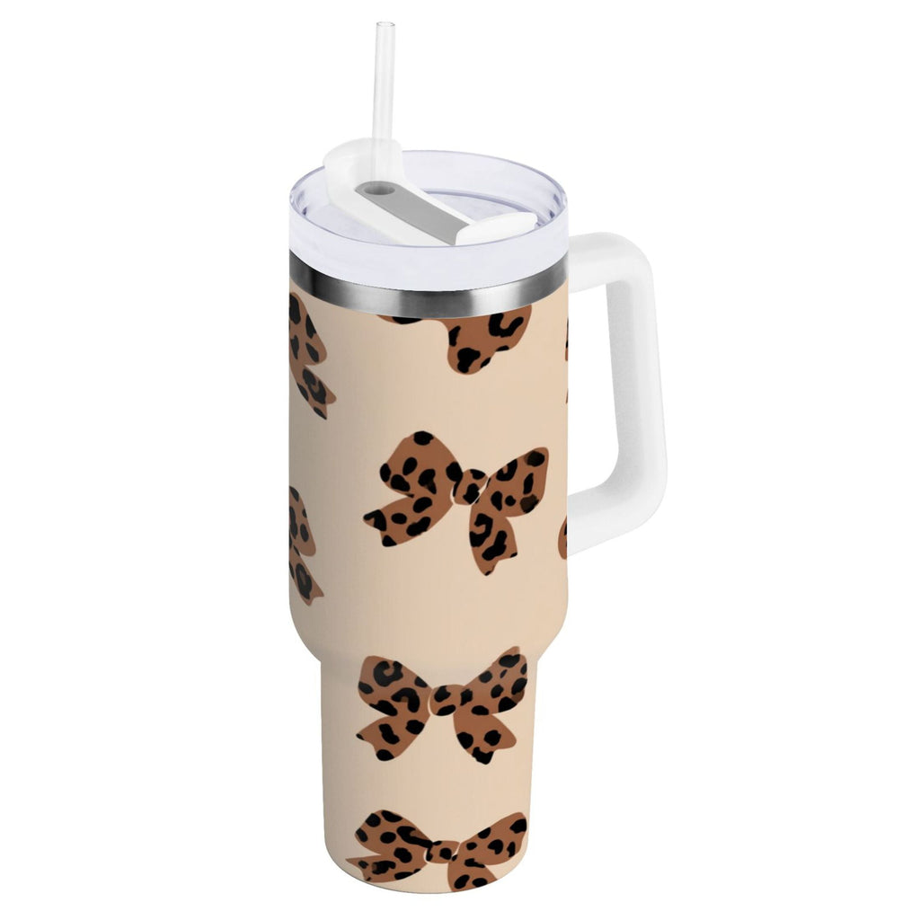 30 oz Insulated Stainless Steel Tumbler Double Wall Stainless Steel Tumbler with 2-Way Drinking Cute Brown Bow - JVIT