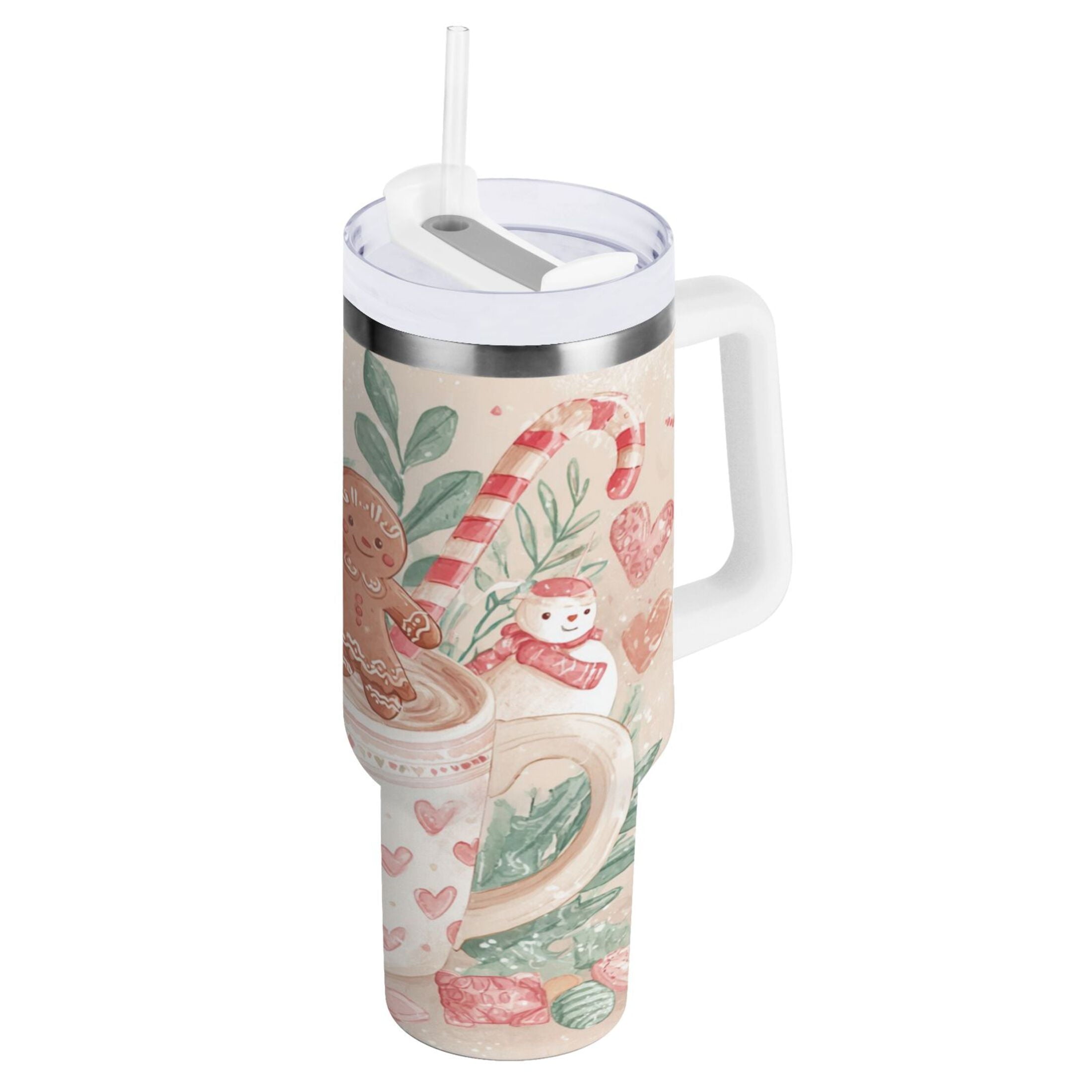 30 oz Insulated Stainless Steel Tumbler Double Wall Stainless Steel Tumbler with 2-Way Drinking Cute Christmas Design - 59Y6