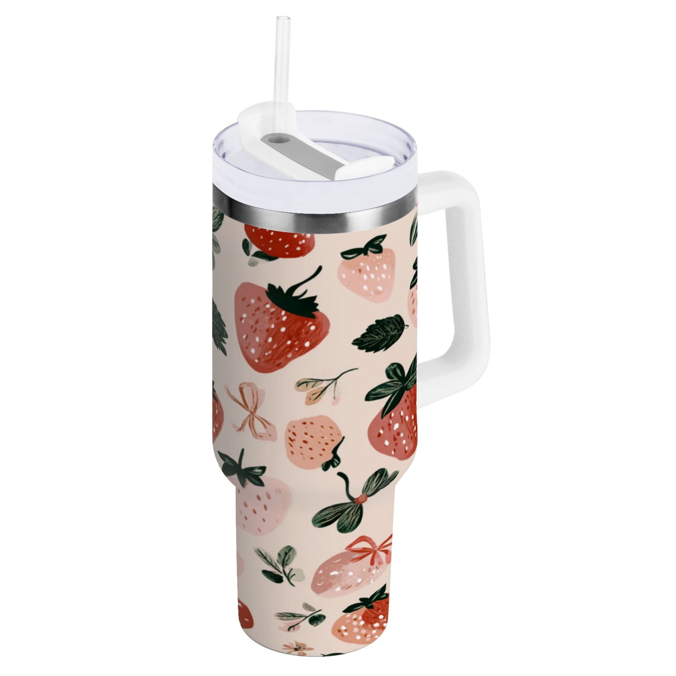 30 oz Insulated Stainless Steel Tumbler Double Wall Stainless Steel Tumbler with 2-Way Drinking Cute Pinks Strawberries - LON2