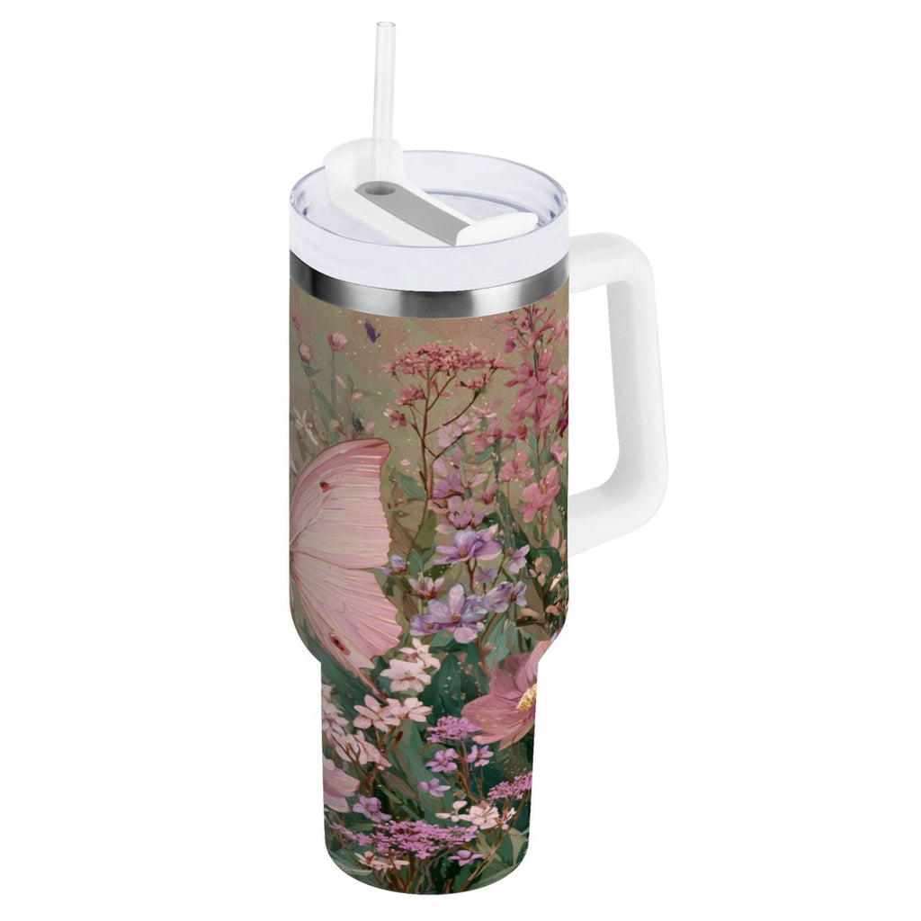 30 oz Insulated Stainless Steel Tumbler Double Wall Stainless Steel Tumbler with 2-Way Drinking Delicate Butterfly - TKQE
