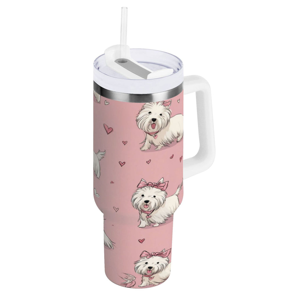 30 oz Insulated Stainless Steel Tumbler Double Wall Stainless Steel Tumbler with 2-Way Drinking Dogs Wearing Bows - IQAN