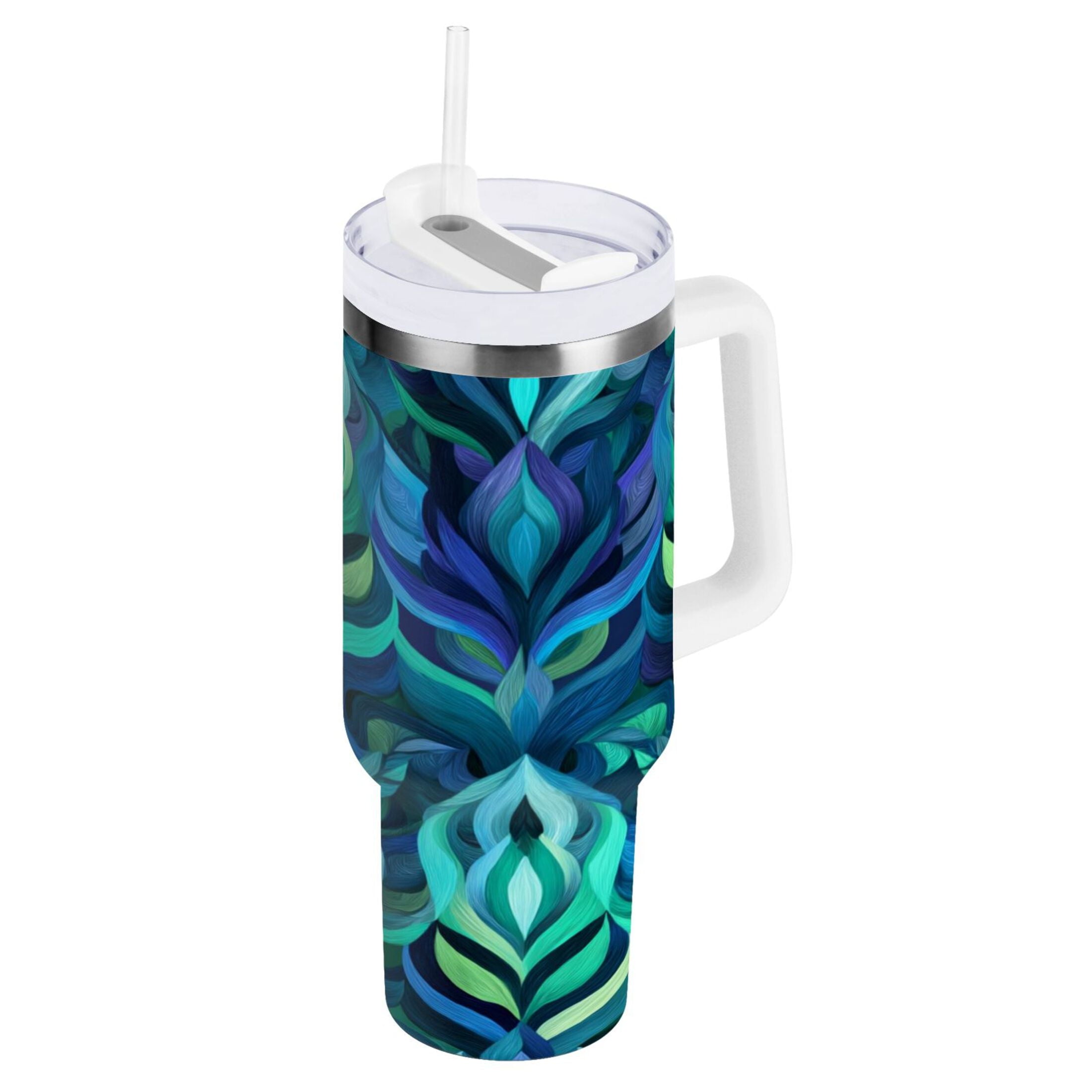 40 oz Insulated Stainless Steel Tumbler Double Wall Stainless Steel Tumbler with 2-Way Drinking Elegant Blue Abstract Shapes - FWFT