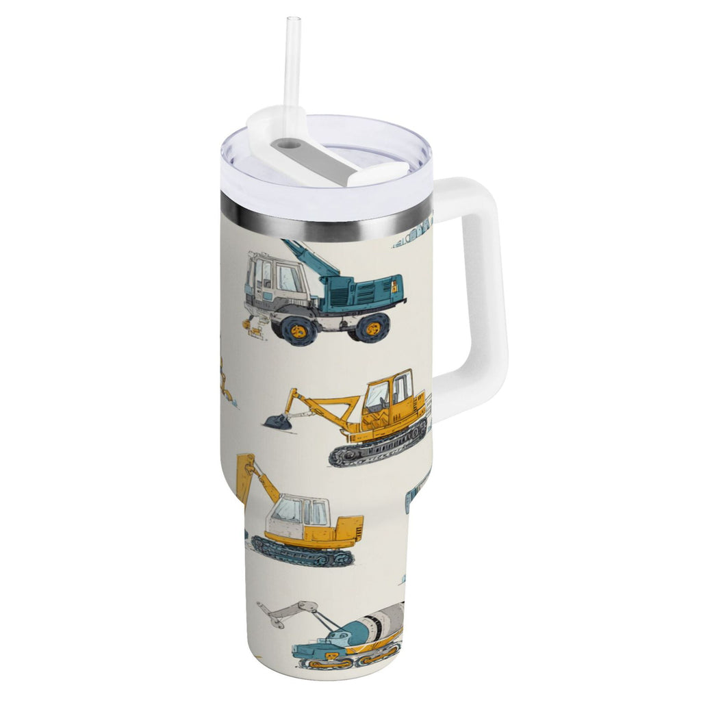 30 oz Insulated Stainless Steel Tumbler Double Wall Stainless Steel Tumbler with 2-Way Drinking Engineering Vehicle Pattern - 0OK9