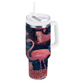 30 oz Insulated Stainless Steel Tumbler Double Wall Stainless Steel Tumbler with 2-Way Drinking Flamingos and Leopard Print - R10E