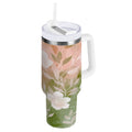 30 oz Insulated Stainless Steel Tumbler Double Wall Stainless Steel Tumbler with 2-Way Drinking Gradient Elegant Floral - XGD0
