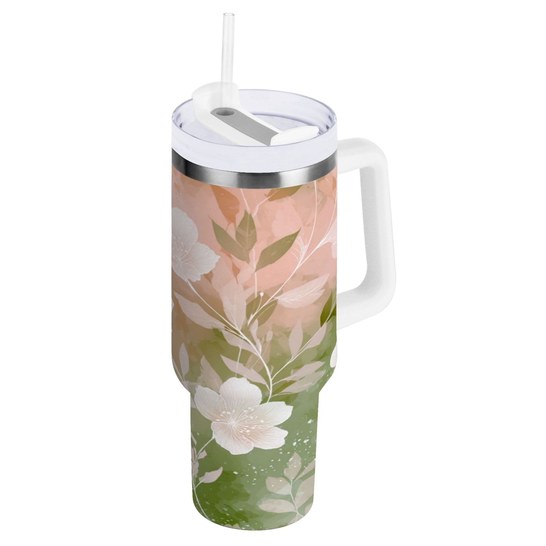 30 oz Insulated Stainless Steel Tumbler Double Wall Stainless Steel Tumbler with 2-Way Drinking Gradient Elegant Floral - XGD0