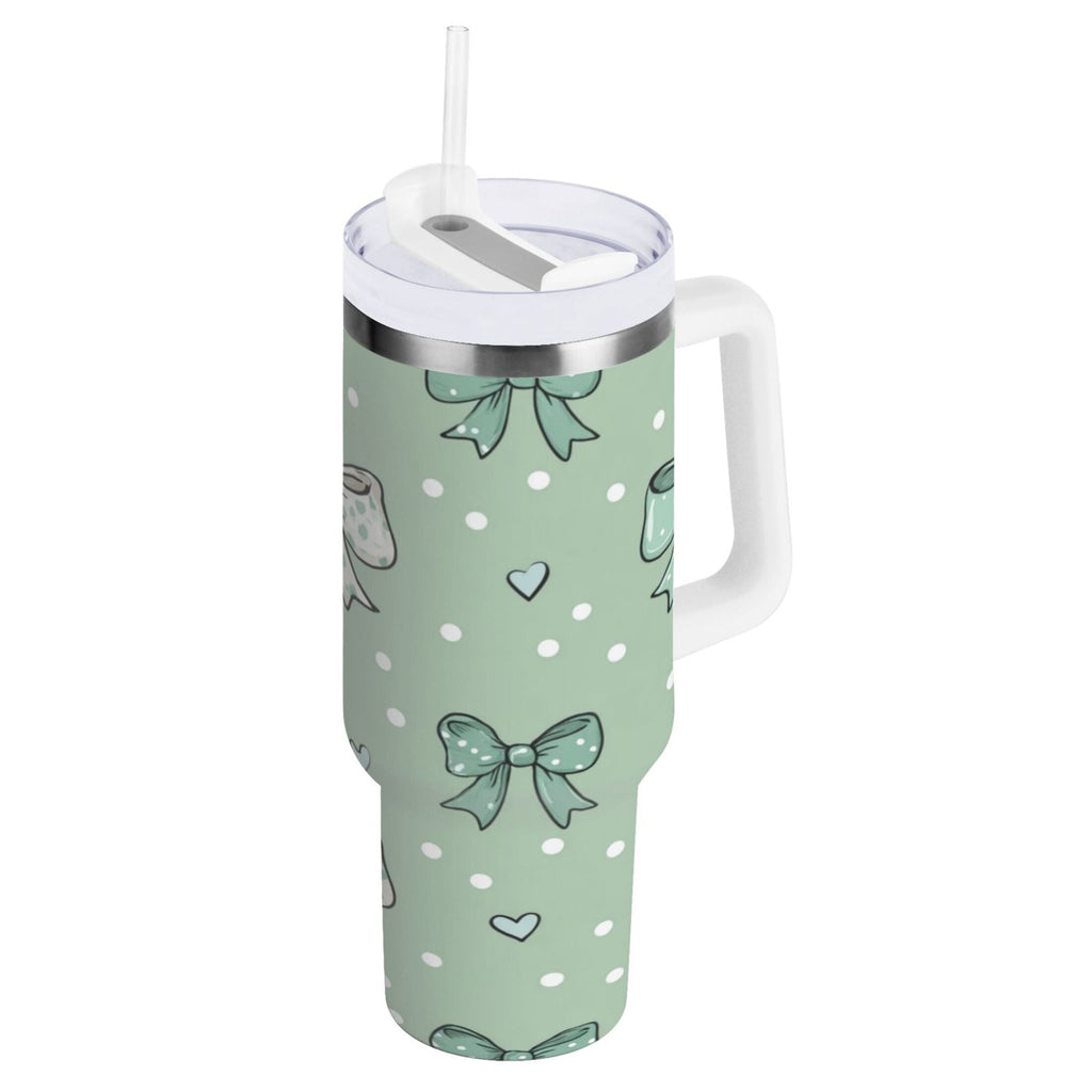 30 oz Insulated Stainless Steel Tumbler Double Wall Stainless Steel Tumbler with 2-Way Drinking Green and Mint Bows - TSSH