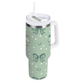 30 oz Insulated Stainless Steel Tumbler Double Wall Stainless Steel Tumbler with 2-Way Drinking Green and Mint Bows - TSSH